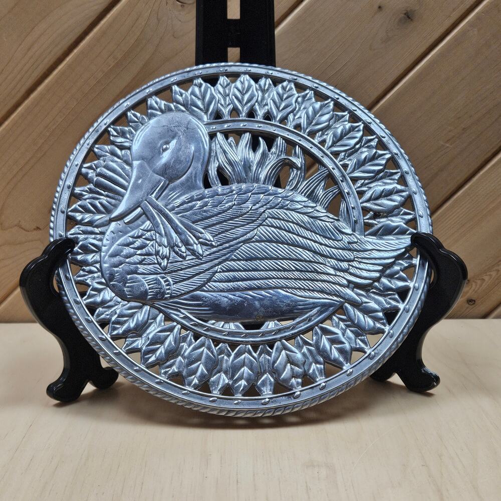 Fitz & Floyd Pewter Tone Duck Trivet Metal Trivet Plate Wall Hanging 8” Art